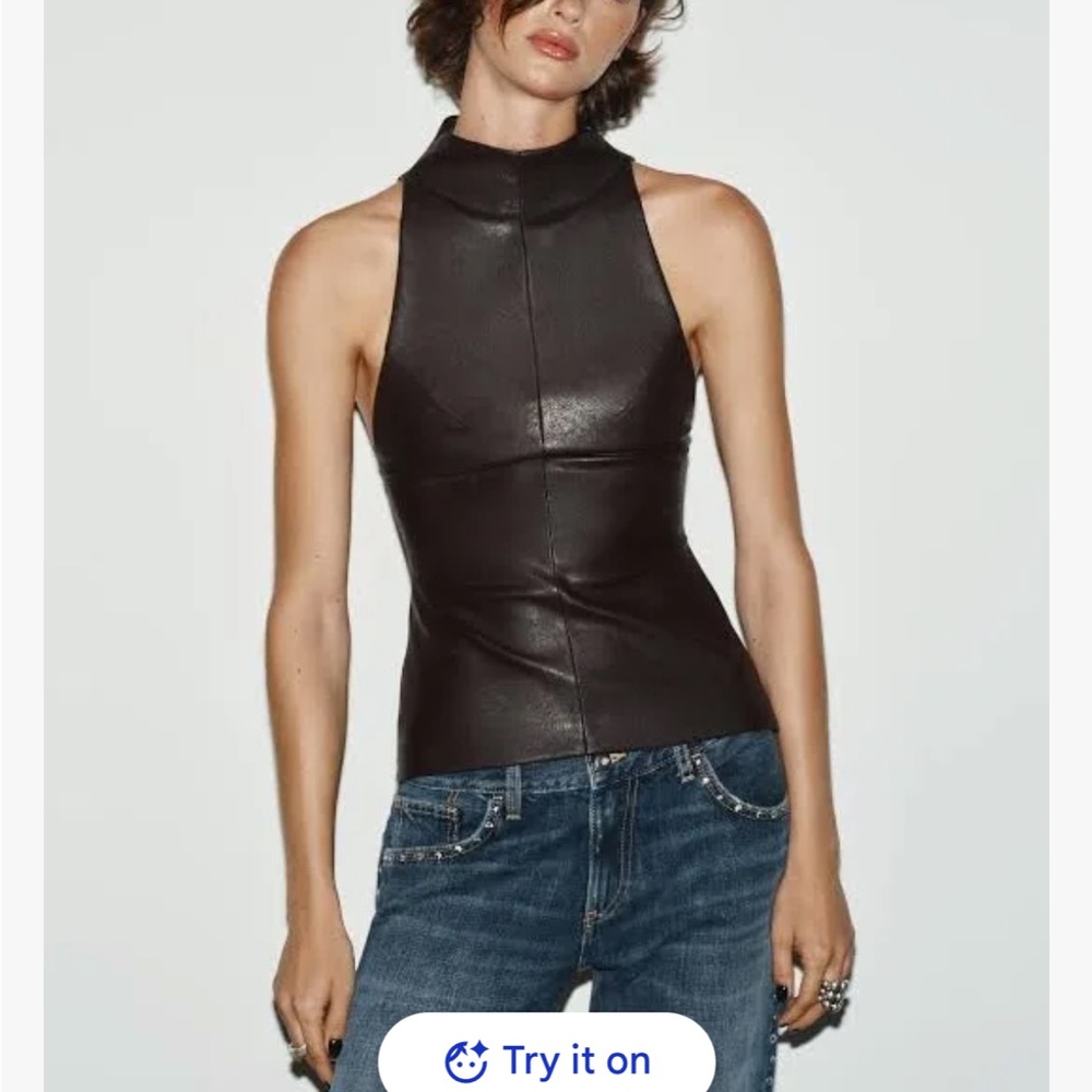 Zara Faux Leather Halter Camisole in Black